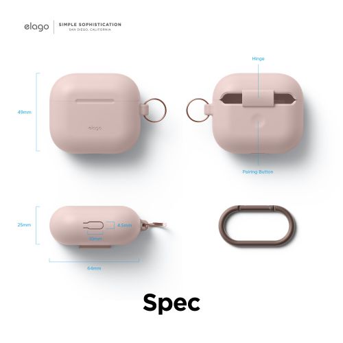 Elago Silicone Cover w/ Hook for Airpods 3rd Gen - Sand Pink