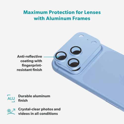 Epico Aluminium AntiReflective Lens & Island Protector for iPhone 18 Pro - Light Blue