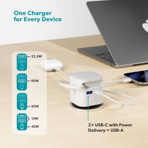 Epico 65W GaN Wall Charger with Built-in Cable - White