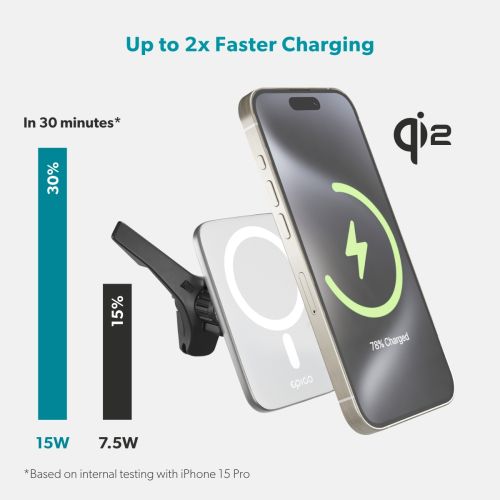 Epico Mag+ Ultrathin Car Charger (Qi2) - Silver/White