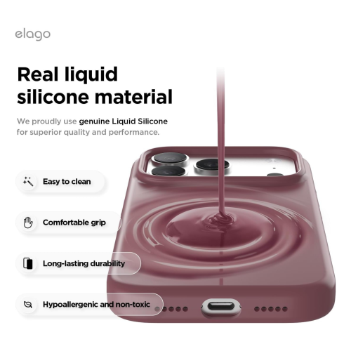 Elago Magnetic Silicone Case for iPhone 18 Pro/17 Pro - Burgundy