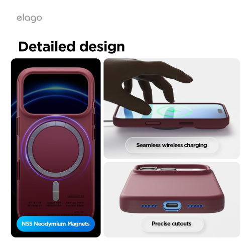 Elago Magnetic Silicone Case for iPhone 18 Pro/17 Pro - Burgundy