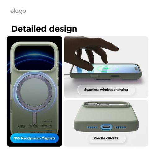 Elago Magnetic Silicone Case for iPhone 18 Pro Max/17 Pro Max - Khaki Green