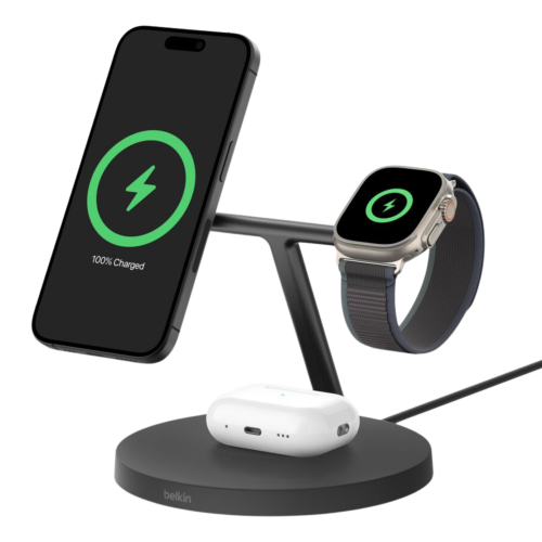 Belkin 3in1 Qi2 Wireless Charger + Apple Watch Fast Charge - Black