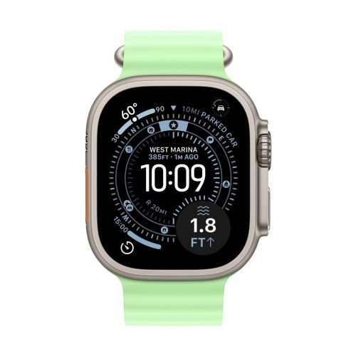 Apple Watch 49mm Neon Green Ocean Band - Natural Titanium Finish